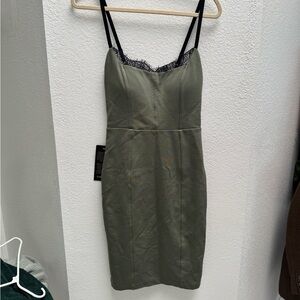 Bebe Olive Dress with Black Lace Trim